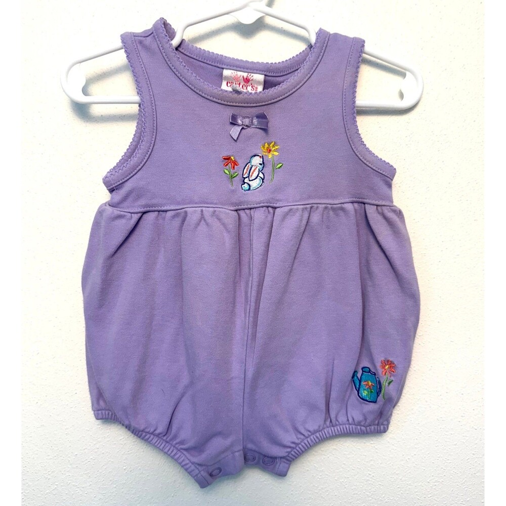 Carter's purple baby girl romper, purple baby girl bunny embroidered romper